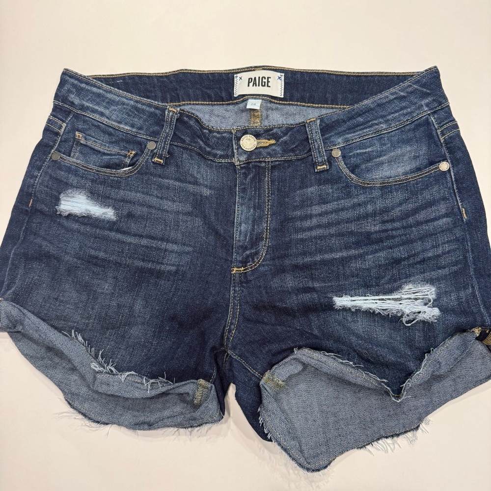 PAIGE Women's Jimmy Jimmy Short Distressed Dark Blue Jean Shorts